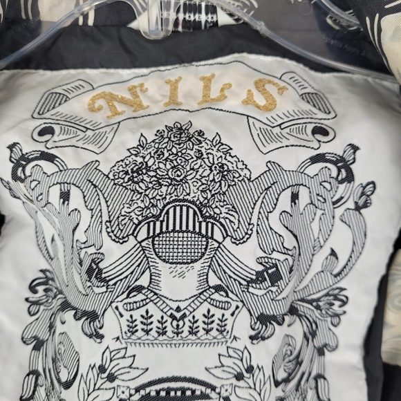 VTG NILS Ski Jacket Womans Size 6 Floral Pattern Black White Snowboard Winter - Picture 2 of 16